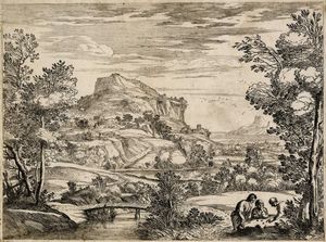 GIOVANNI FRANCESCO GRIMALDI : Paesaggio con giocatori di dadi / Paesaggio con due uomini su un dosso / Paesaggio con due pastori e due caproni in lotta.  - Asta Arte Antica, Moderna e Contemporanea - Associazione Nazionale - Case d'Asta italiane