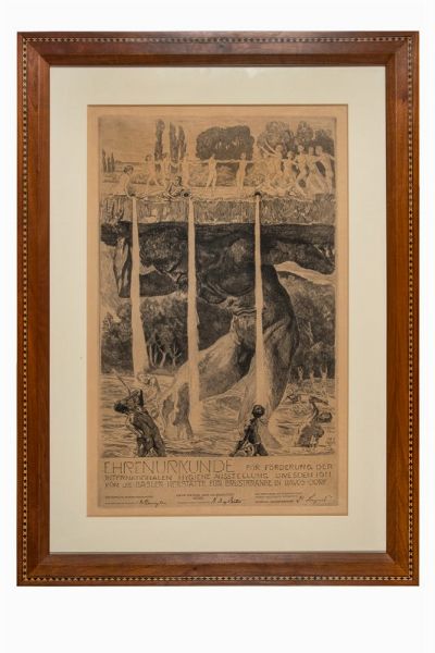 Max Klinger : Ehrenurkunde fr wissenschaftliche Mitarbeit an der Internationalen Hygiene Ausstellung Dresden 1911.  - Asta Arte Antica, Moderna e Contemporanea - Associazione Nazionale - Case d'Asta italiane