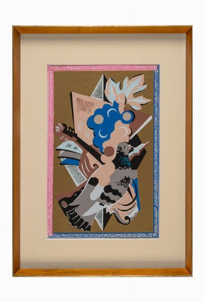 Gino Severini : Natura morta con piccione e violino.  - Asta Arte Antica, Moderna e Contemporanea - Associazione Nazionale - Case d'Asta italiane
