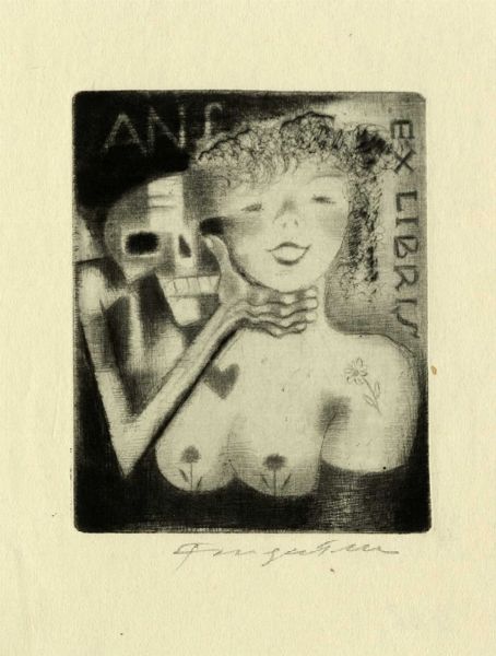 MICHEL FINGESTEN : Lotto composto di 4 ex libris macabri.  - Asta Arte Antica, Moderna e Contemporanea - Associazione Nazionale - Case d'Asta italiane