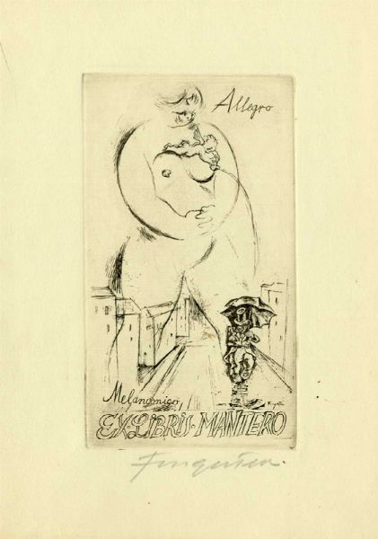 MICHEL FINGESTEN : Lotto composto di 3 ex libris erotici.  - Asta Arte Antica, Moderna e Contemporanea - Associazione Nazionale - Case d'Asta italiane