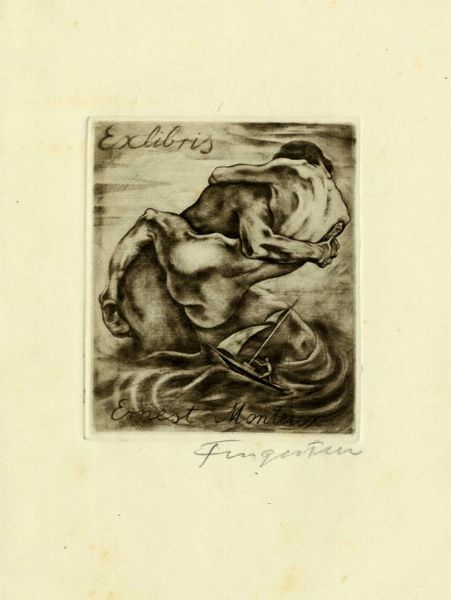 MICHEL FINGESTEN : Lotto composto di 3 ex libris erotici.  - Asta Arte Antica, Moderna e Contemporanea - Associazione Nazionale - Case d'Asta italiane