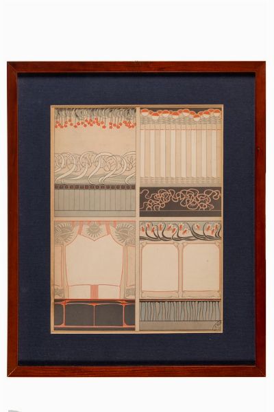 Decorazione per interno (blu, azzurro, beige e rosso).  - Asta Arte Antica, Moderna e Contemporanea - Associazione Nazionale - Case d'Asta italiane