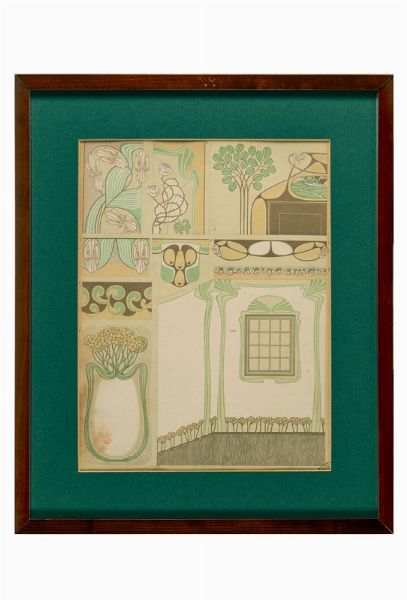 Interno e decorazione per interno (verde e beige).  - Asta Arte Antica, Moderna e Contemporanea - Associazione Nazionale - Case d'Asta italiane