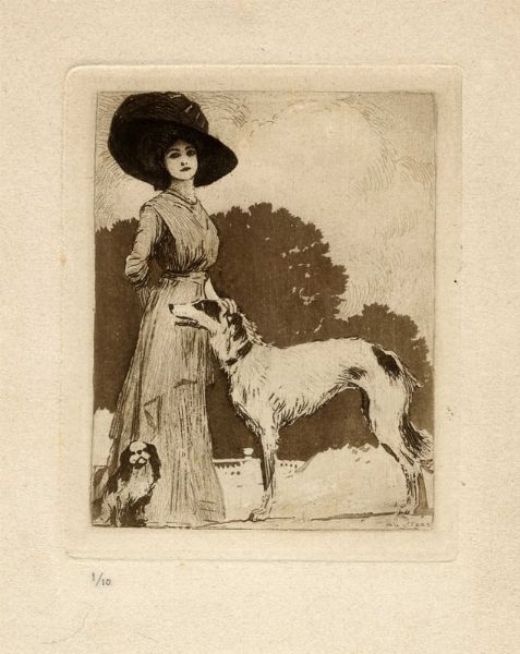 ALEARDO TERZI : Donna con due cani.  - Asta Arte Antica, Moderna e Contemporanea - Associazione Nazionale - Case d'Asta italiane