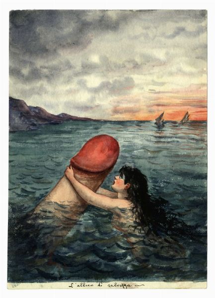 Lotto composto di 8 acquerelli, alcuni erotici.  - Asta Arte Antica, Moderna e Contemporanea - Associazione Nazionale - Case d'Asta italiane