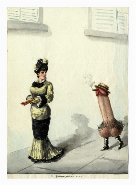 Lotto composto di 8 acquerelli, alcuni erotici.  - Asta Arte Antica, Moderna e Contemporanea - Associazione Nazionale - Case d'Asta italiane