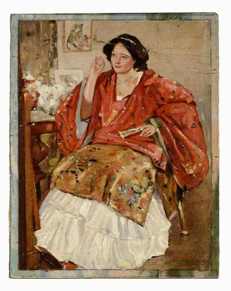 EDUARD BOSS : Donna in rosso.  - Asta Arte Antica, Moderna e Contemporanea - Associazione Nazionale - Case d'Asta italiane