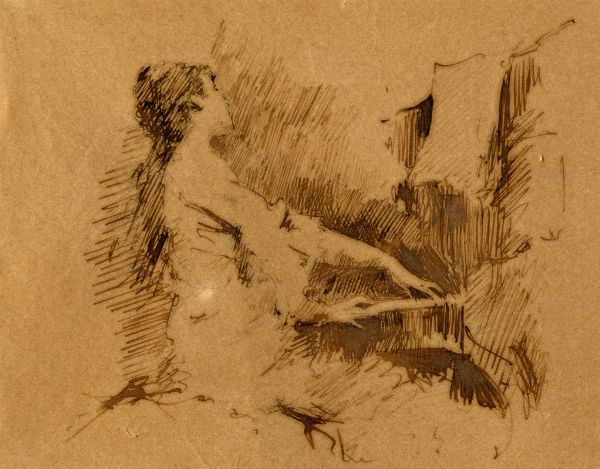 TRANQUILLO CREMONA : Bozzetto per donna al pianoforte.  - Asta Arte Antica, Moderna e Contemporanea - Associazione Nazionale - Case d'Asta italiane