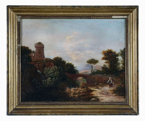 ANDREA MARK : Paesaggio con ponte e torrione.  - Asta Arte Antica, Moderna e Contemporanea - Associazione Nazionale - Case d'Asta italiane