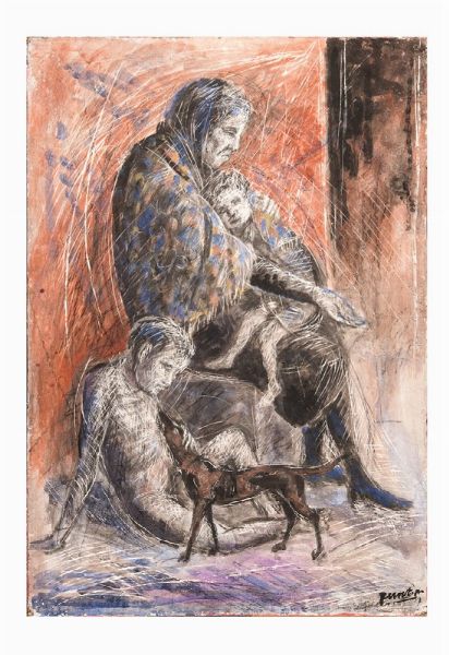 Quinto Martini : L'elemosina.  - Asta Arte Antica, Moderna e Contemporanea - Associazione Nazionale - Case d'Asta italiane