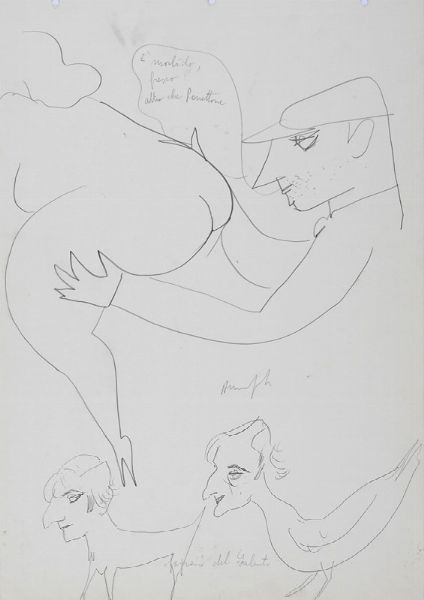 Alberto Manfredi : Nucleo di 11 disegni, dei quali alcuni erotici, e 1 incisione.  - Asta Arte Antica, Moderna e Contemporanea - Associazione Nazionale - Case d'Asta italiane