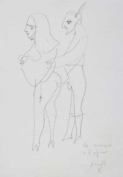 Alberto Manfredi : Nucleo di 11 disegni, dei quali alcuni erotici, e 1 incisione.  - Asta Arte Antica, Moderna e Contemporanea - Associazione Nazionale - Case d'Asta italiane