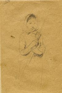 Egisto Ferroni - Ritratto di contadina e ritratto di signora. Disegno recto/verso.