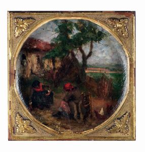 Silvestro Lega - Paesaggio con due contadine.