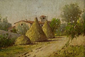 Raffaello Sorbi - Paesaggio con pagliai.