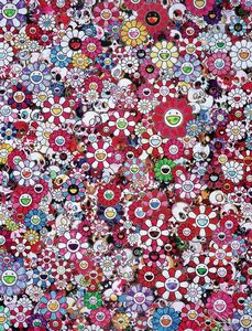TAKASHI MURAKAMI - Skulls and Flowers Red.