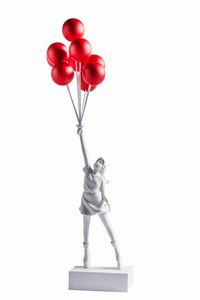 Banksy - Flying Balloons Girl (Red and White).