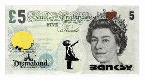 Banksy - Dismal dollar canvas. Queen Elizabeth and The balloon girl.