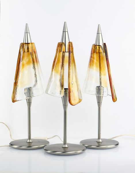 Tre lampade da tavolo in nikel e vetro soffiato, La Murrina, modello Genius  - Asta Asta a Tempo - L'Arte del Vetro - Associazione Nazionale - Case d'Asta italiane
