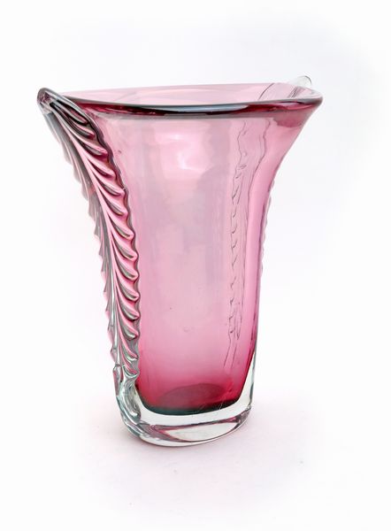 Vaso in vetro sommerso rosa, Murano  - Asta Asta a Tempo - L'Arte del Vetro - Associazione Nazionale - Case d'Asta italiane