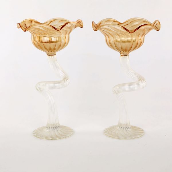 Coppia di portacandele in vetro, La Murrina, Murano  - Asta Asta a Tempo - L'Arte del Vetro - Associazione Nazionale - Case d'Asta italiane