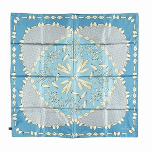 Fendi - Foulard in seta fantasia 'La Pasta' su fondo azzurro.
