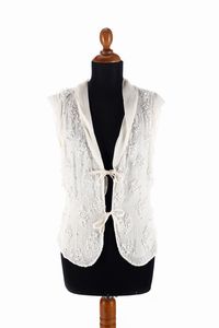 ARMANI EMPORIO - Gilet in seta con perline color bianco avorio.