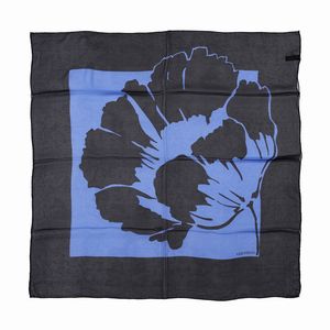 Valentino - Foulard organza di seta blu e nero.