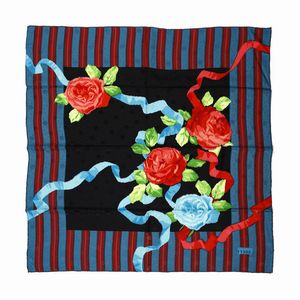 FERRE' GIANFRANCO - Foulard nero a righe e fiori multicolore.