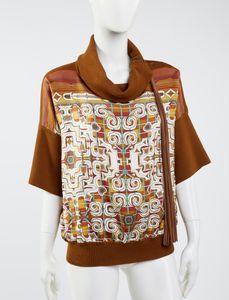 HERMES - Capospalla in alpaca color cammello e stampato.