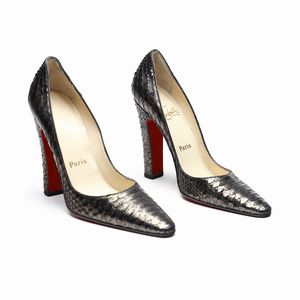 LOUBOUTIN CHRISTIAN - Dcollet in pelle stampata marrone.