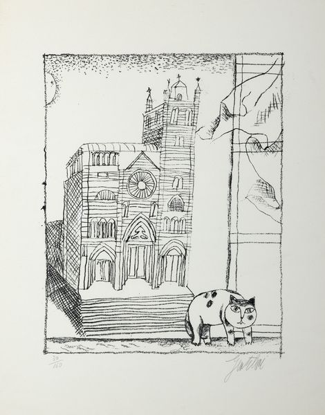 Franco Gentilini : Cattedrale e gatto  - Asta Grafica Internazionale e Multipli d'Autore - Associazione Nazionale - Case d'Asta italiane