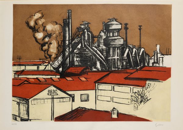 Renato Guttuso : Citt� industriale  - Asta Grafica Internazionale e Multipli d'Autore - Associazione Nazionale - Case d'Asta italiane