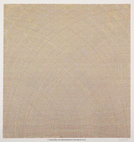 Sol LeWitt : Red grid, blue circles, black and yellow arcs from adjacent corners  - Asta Grafica Internazionale e Multipli d'Autore - Associazione Nazionale - Case d'Asta italiane