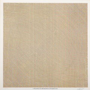 Sol LeWitt - Red grid, blue circles, black and yellow arcs from opposite corners