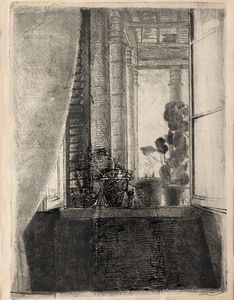 Luigi Bartolini - Davanzale accanto al tempio con studio di figura
