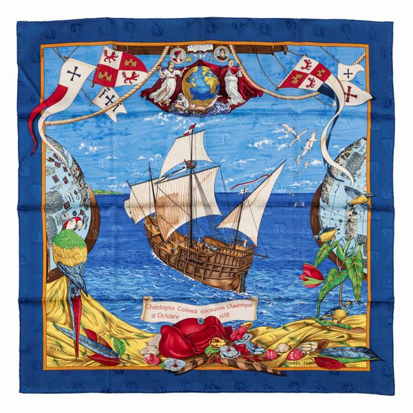 Hermès : Foulard Christophe Colomb Decouvre l'Amerique 12 Octobre 1492  - Asta Luxury Fashion - Associazione Nazionale - Case d'Asta italiane