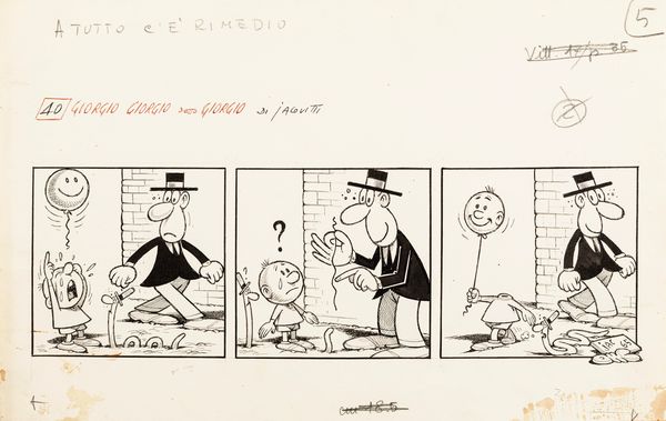 Benito Jacovitti : Giorgio Giorgio detto Giorgio - A tutto c' rimedio  - Asta Bozzetti cinematografici - Associazione Nazionale - Case d'Asta italiane