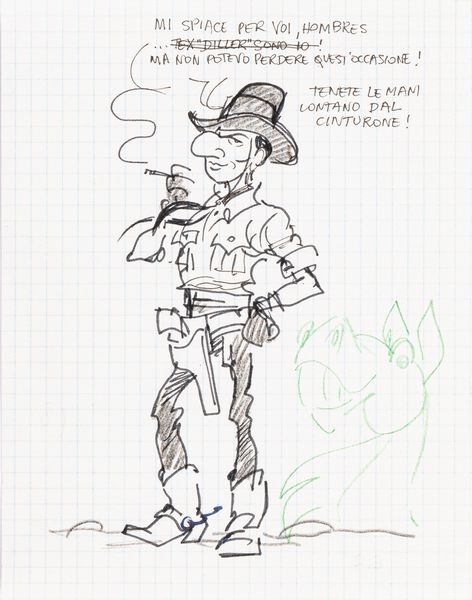 Magnus (Roberto Raviola) : Autoritratto nei panni di Tex Willer  - Asta Bozzetti cinematografici - Associazione Nazionale - Case d'Asta italiane