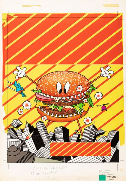 Massimo Mattioli : L'Invasione degli Hamburger  - Asta Bozzetti cinematografici - Associazione Nazionale - Case d'Asta italiane