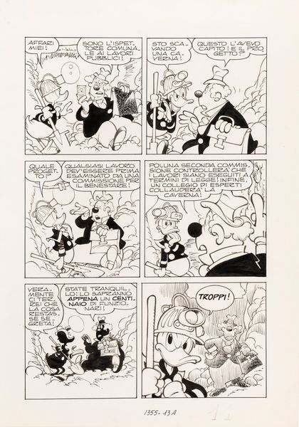 Giorgio Cavazzano : Paperino aspirante supereroe  - Asta Bozzetti cinematografici - Associazione Nazionale - Case d'Asta italiane