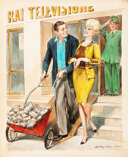 Walter Molino : Dario Fo e Franca Rame  - Asta Fumetti: Tavole e Illustrazioni Originali - Associazione Nazionale - Case d'Asta italiane