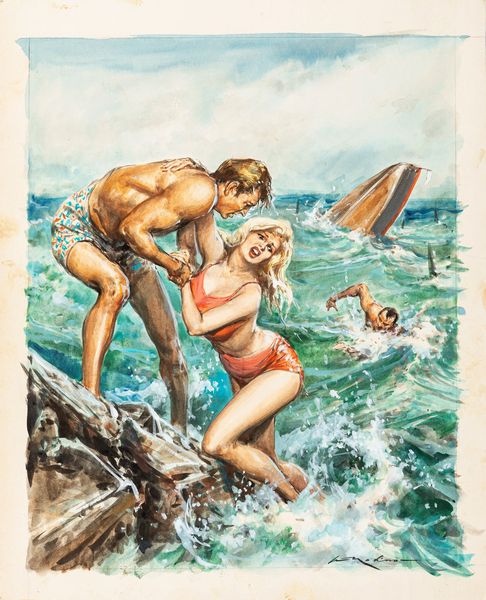 Walter Molino : Incidente sul set (mare)  - Asta Fumetti: Tavole e Illustrazioni Originali - Associazione Nazionale - Case d'Asta italiane