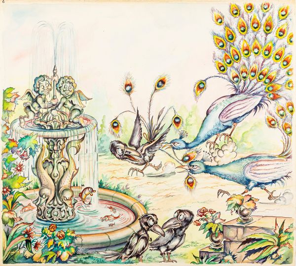 L. Lucchetti : Favole esopiane - La cornacchia superba ed il pavone  - Asta Fumetti: Tavole e Illustrazioni Originali - Associazione Nazionale - Case d'Asta italiane