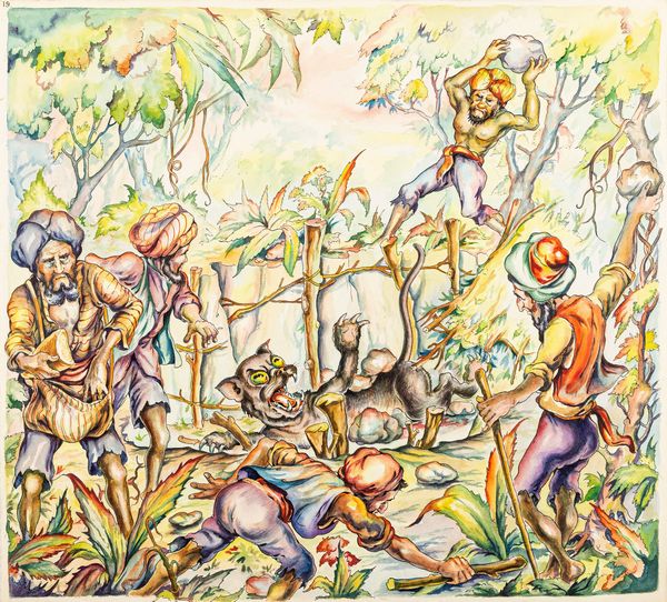 L. Lucchetti : Favole esopiane - La pantera e i pastori  - Asta Fumetti: Tavole e Illustrazioni Originali - Associazione Nazionale - Case d'Asta italiane