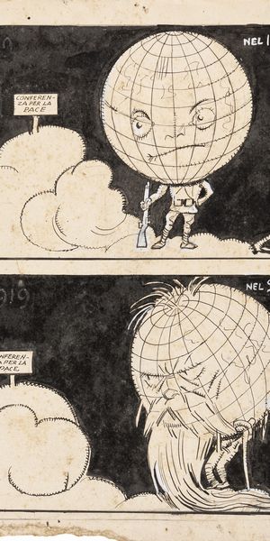 Ratalanga (Gabriele Galantara) : Conferenza per la pace  - Asta Fumetti: Tavole e Illustrazioni Originali - Associazione Nazionale - Case d'Asta italiane
