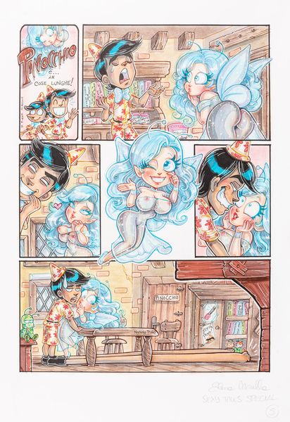 Elena Mirulla : Pinocchio e...le cose lunghe!  - Asta Fumetti: Tavole e Illustrazioni Originali - Associazione Nazionale - Case d'Asta italiane