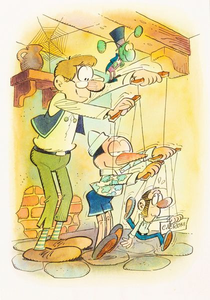 Carlo Peroni : Pinocchio e Geppetto  - Asta Fumetti: Tavole e Illustrazioni Originali - Associazione Nazionale - Case d'Asta italiane