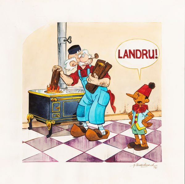 Pierre Tranchand : Pinocchio e Geppetto  - Asta Fumetti: Tavole e Illustrazioni Originali - Associazione Nazionale - Case d'Asta italiane
